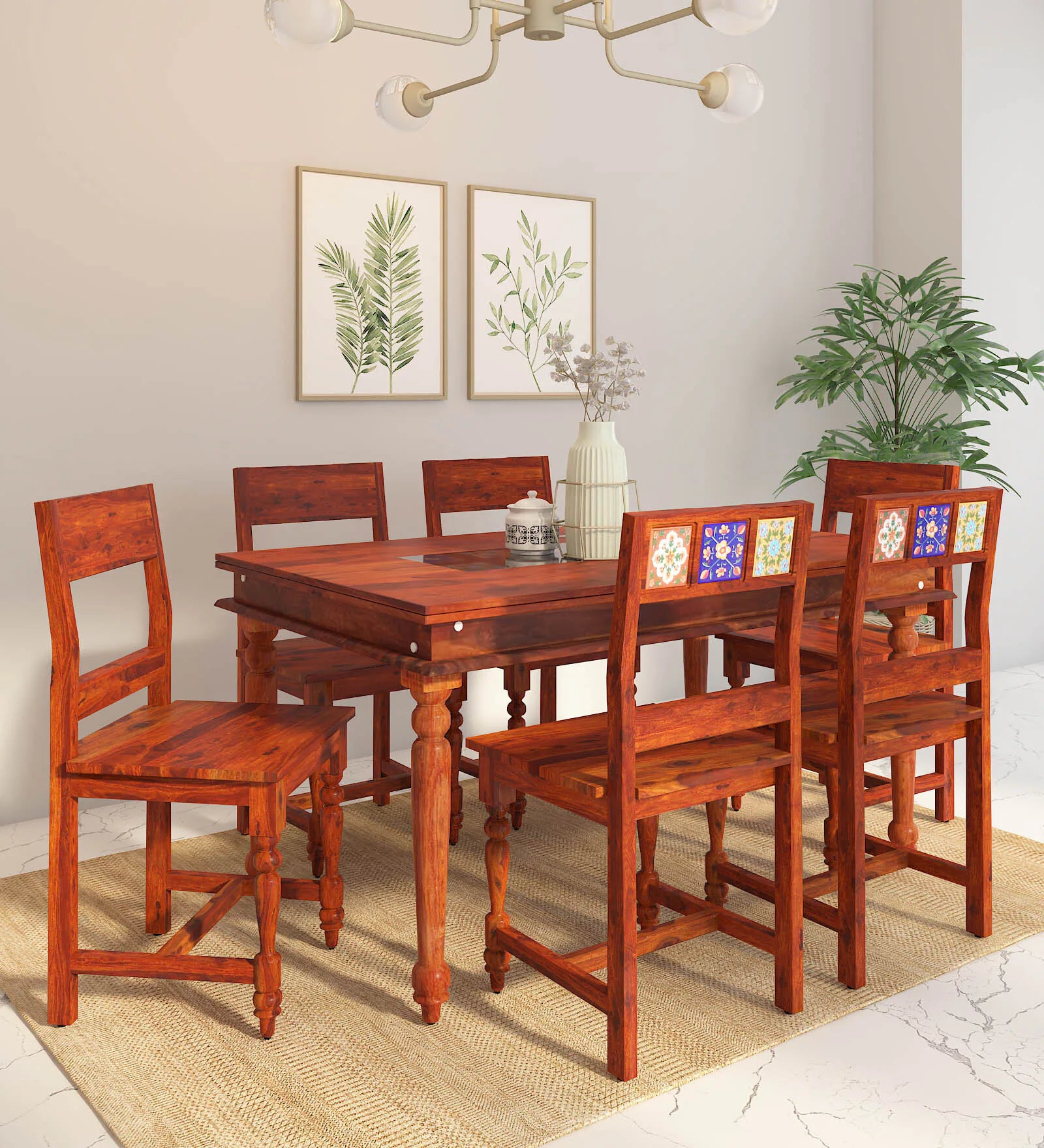 Anamika Sheesham Wood 6 Seater Dining Set In Honey Oak Finish by Rajwada - Rajwada Furnish