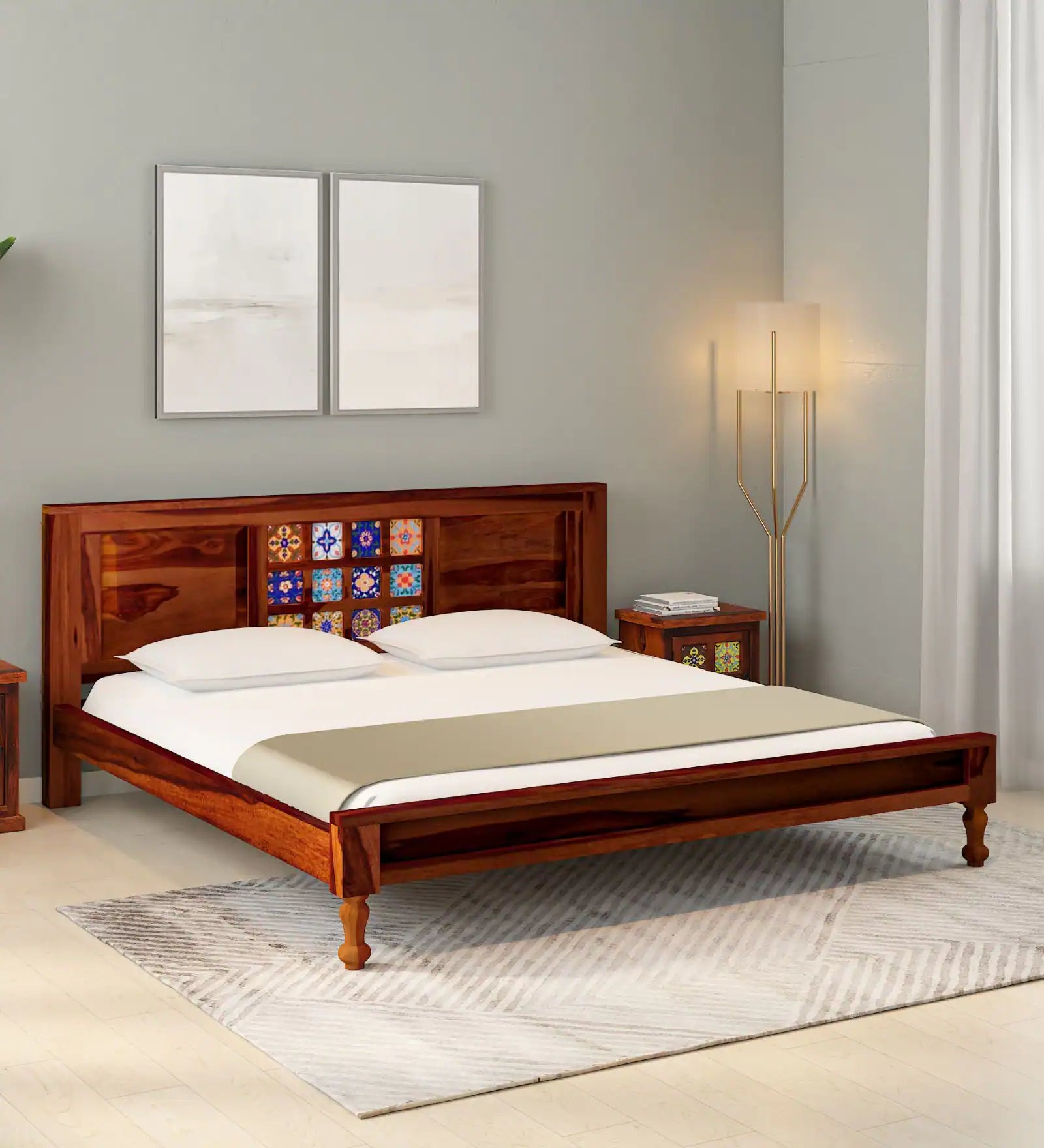 Anamika Sheesham Wood King Size Bed In Honey Oak Finish by Rajwada - Rajwada Furnish