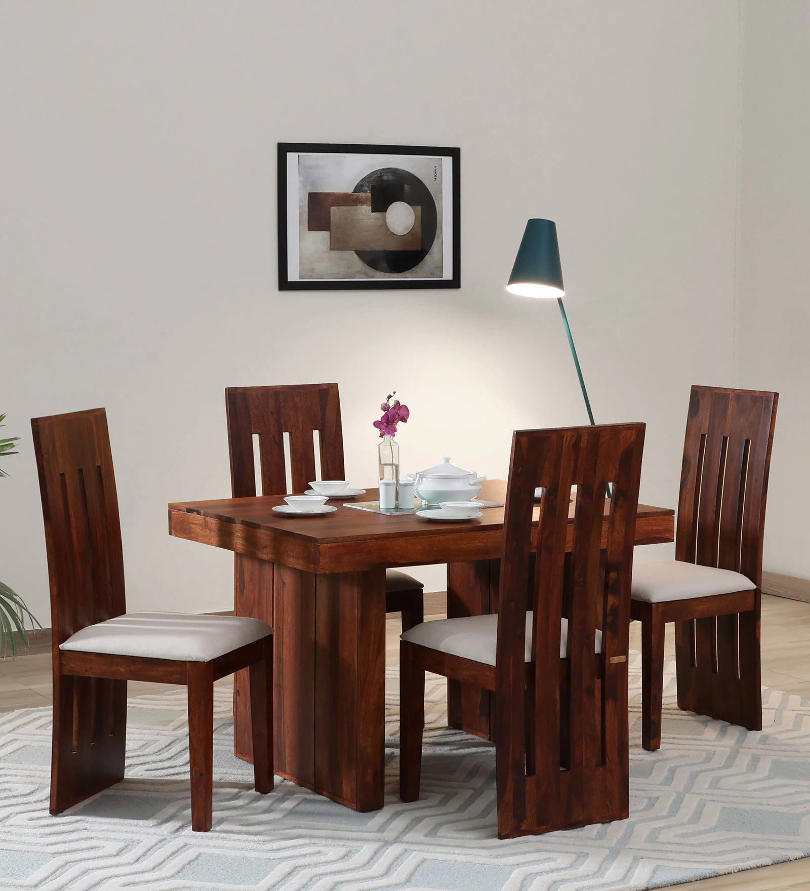 Oneil Solid Wood 4 Seater Dining Set In Honey Oak Finish By Rajwada - Rajwada Furnish