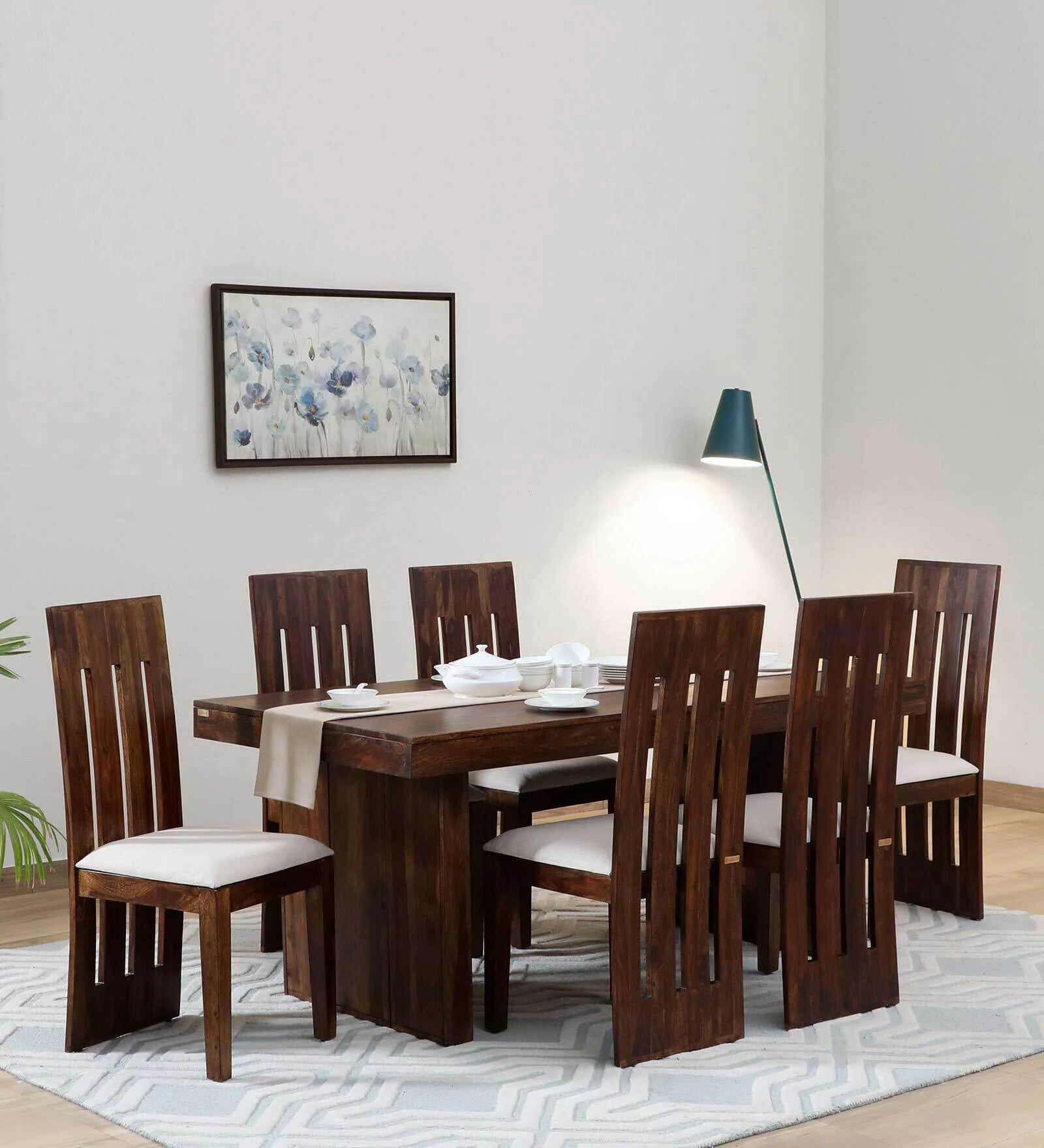 Oneil Solid Wood 6 Seater Dining Set In Provinical Teak Finish By Rajwada - Rajwada Furnish
