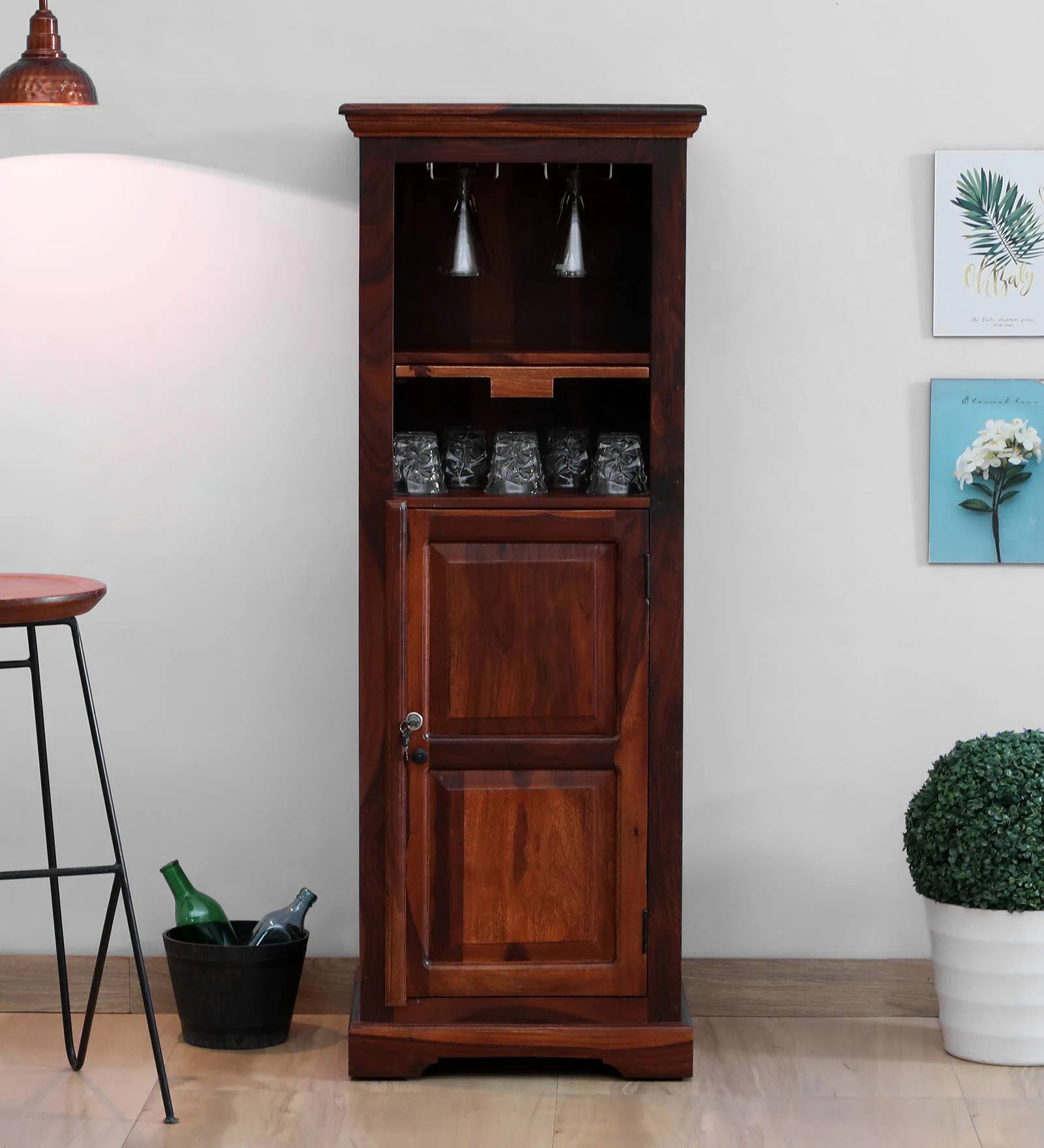 Vandena Solid Wood Bar Cabinet In Honey Oak Finish By Rajwada - Rajwada Furnish