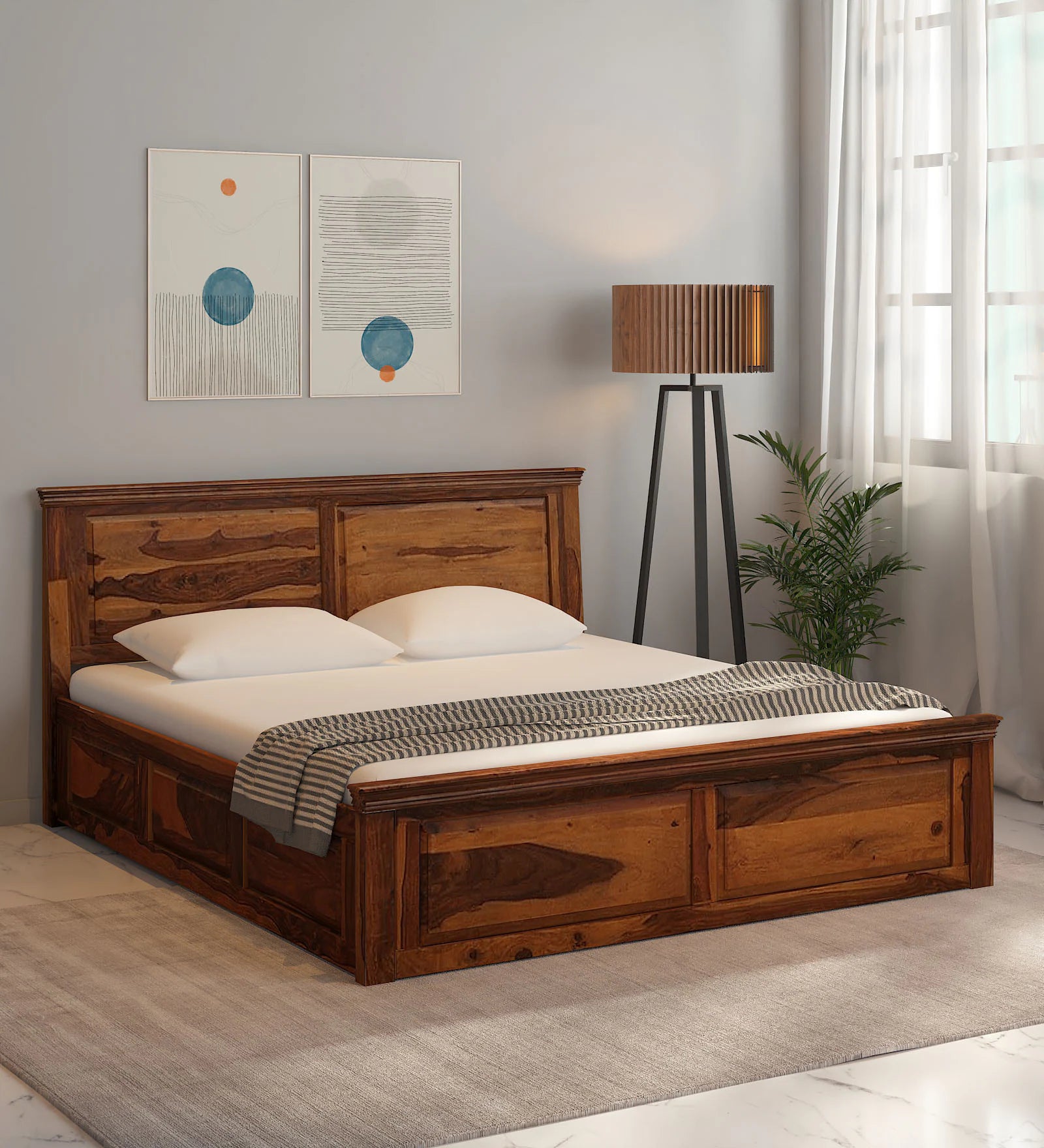 Vandena Solid Wood Bed With Box Storage In Honey Oak Finish By Rajwada - Rajwada Furnish