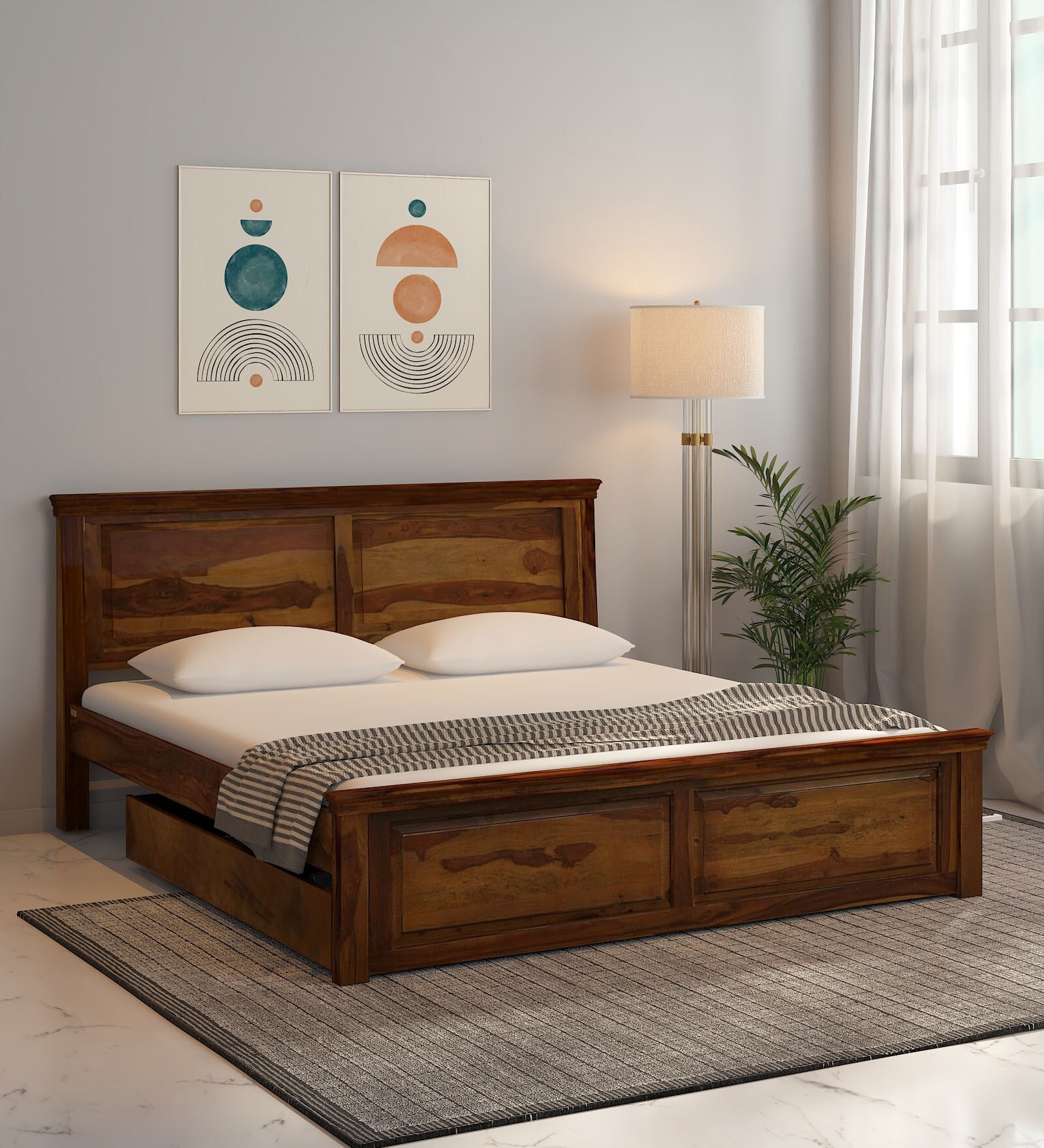 Vandena Solid Wood Bed With Drawer Storage In Provincial Teak Finish By Rajwada - Rajwada Furnish