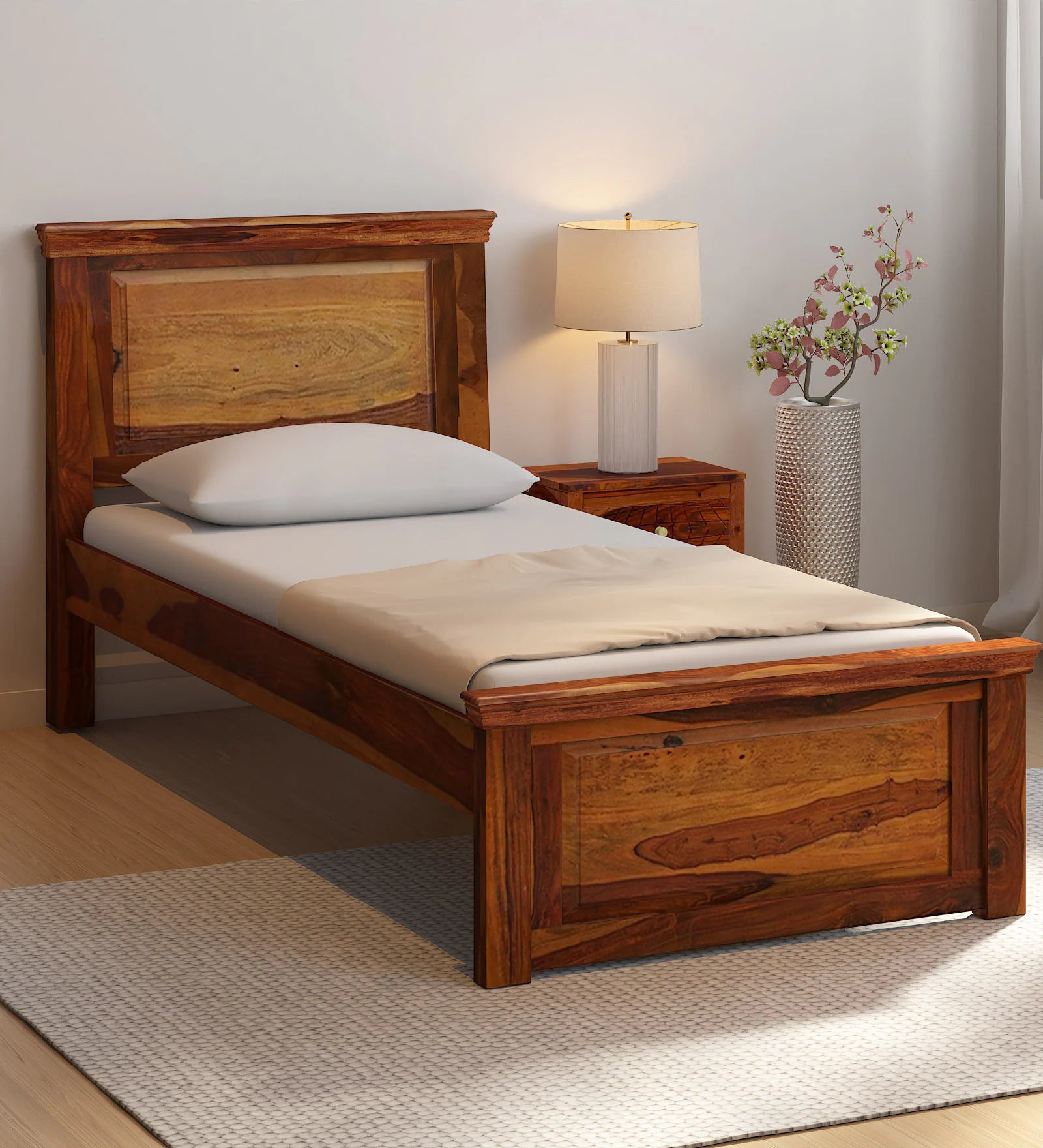 Vandena Solid Wood Single Bed In Honey Oak Finish By Rajwada - Rajwada Furnish