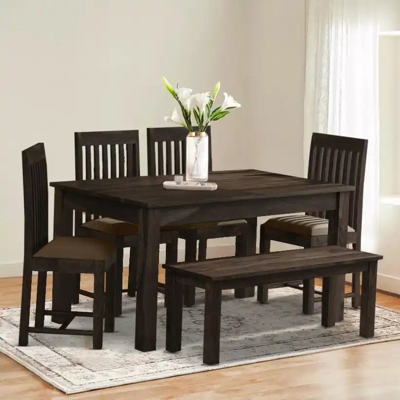 Peter Sheesham Wood 6 Seater Dining Sets with Bench