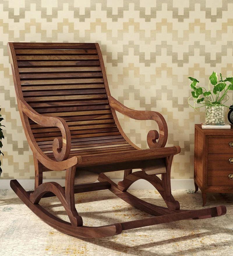 Wellesley Solid Sheesham Wood Rocking Chair For Living Room - Rajwada Furnish