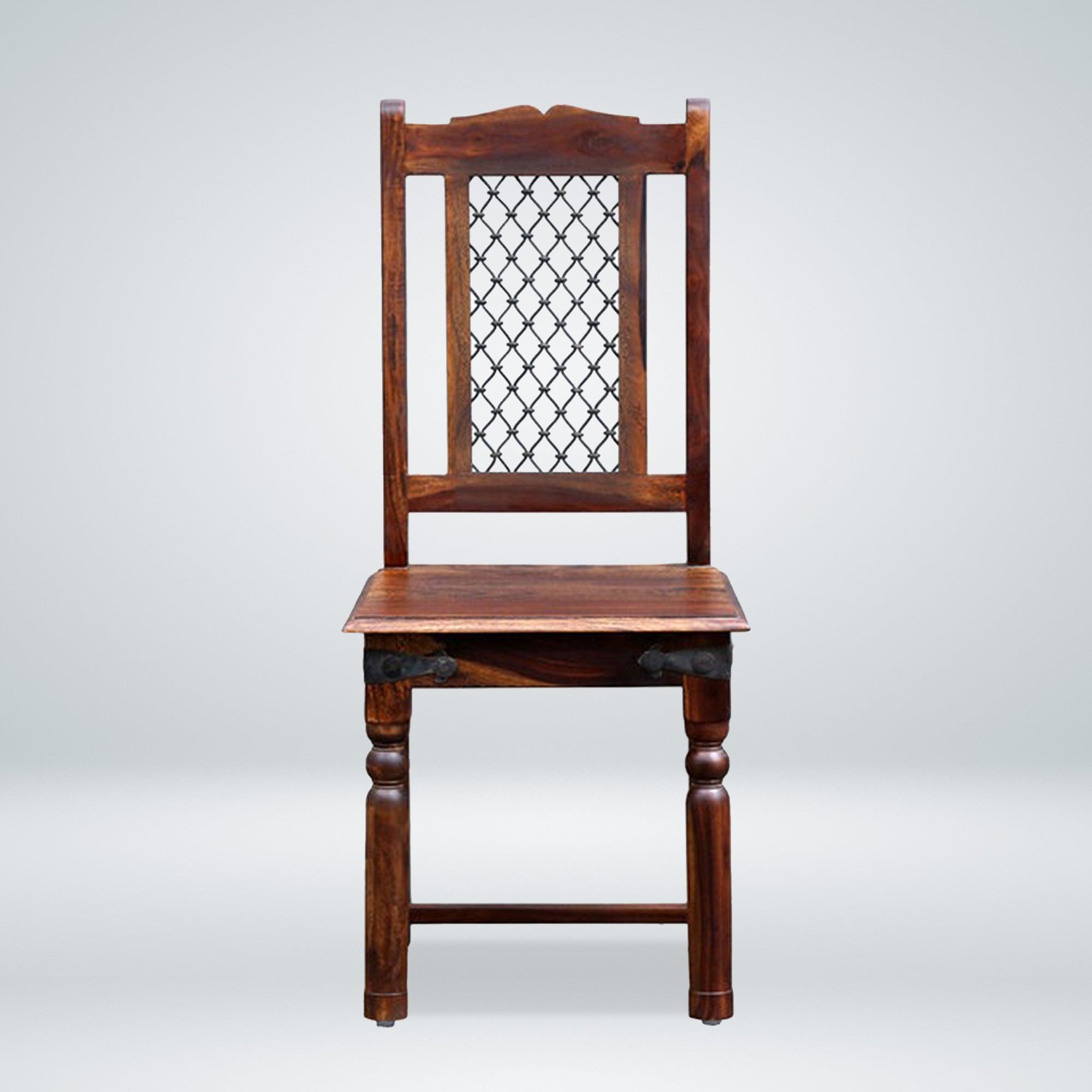 Arjuna Solid Wood 6 Seater Dining Table with Chairs in Teak Finish - Rajwada Furnish