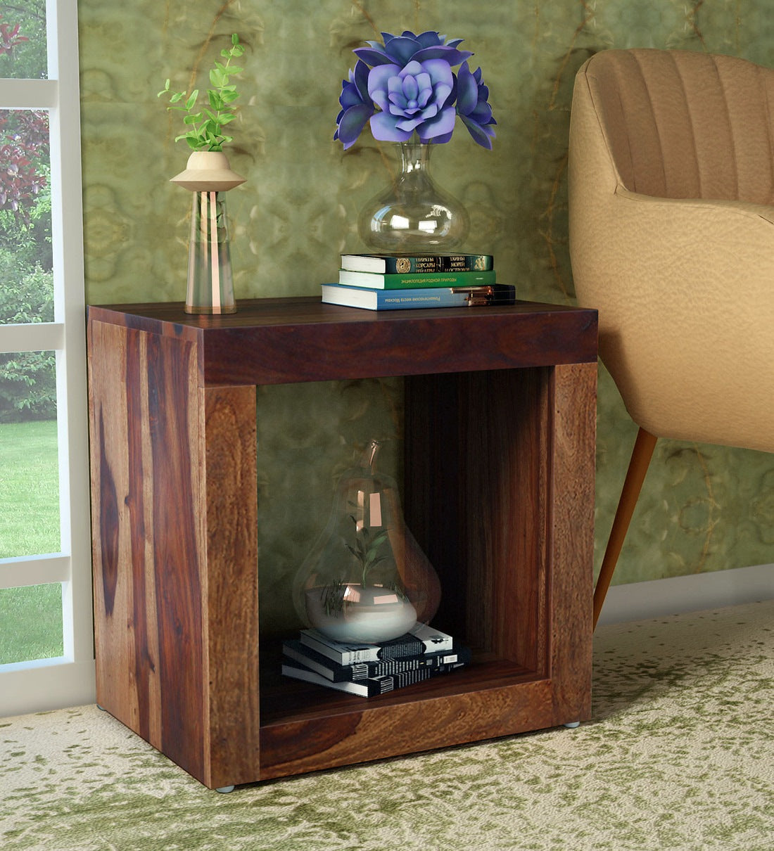 Acro Wooden Side End Table for Bedroom Finish - Rajwada Furnish