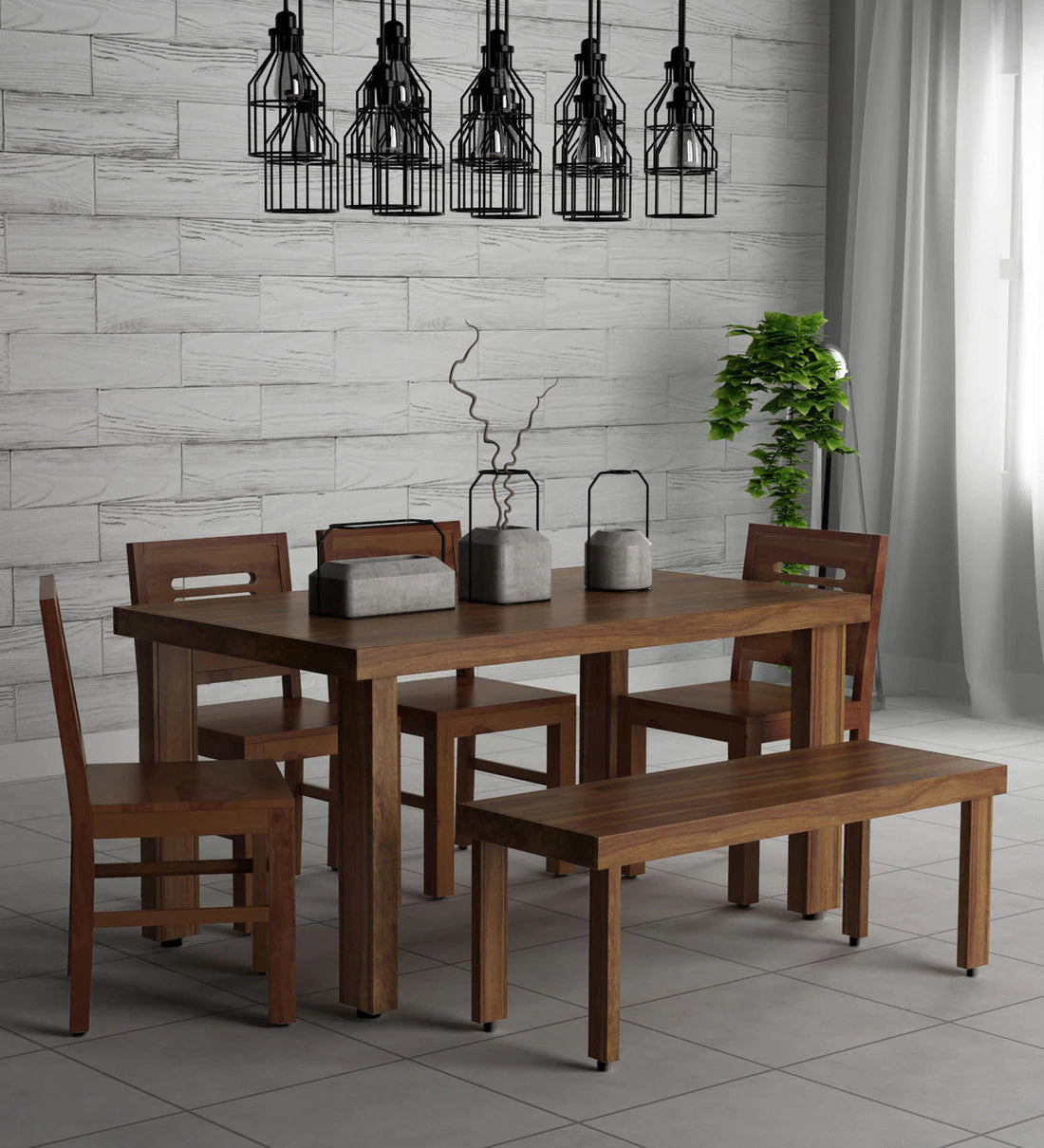 Acro Solid Sheesham Wood 6 Seater Dining Set with Bench For Dining Room - Rajwada Furnish