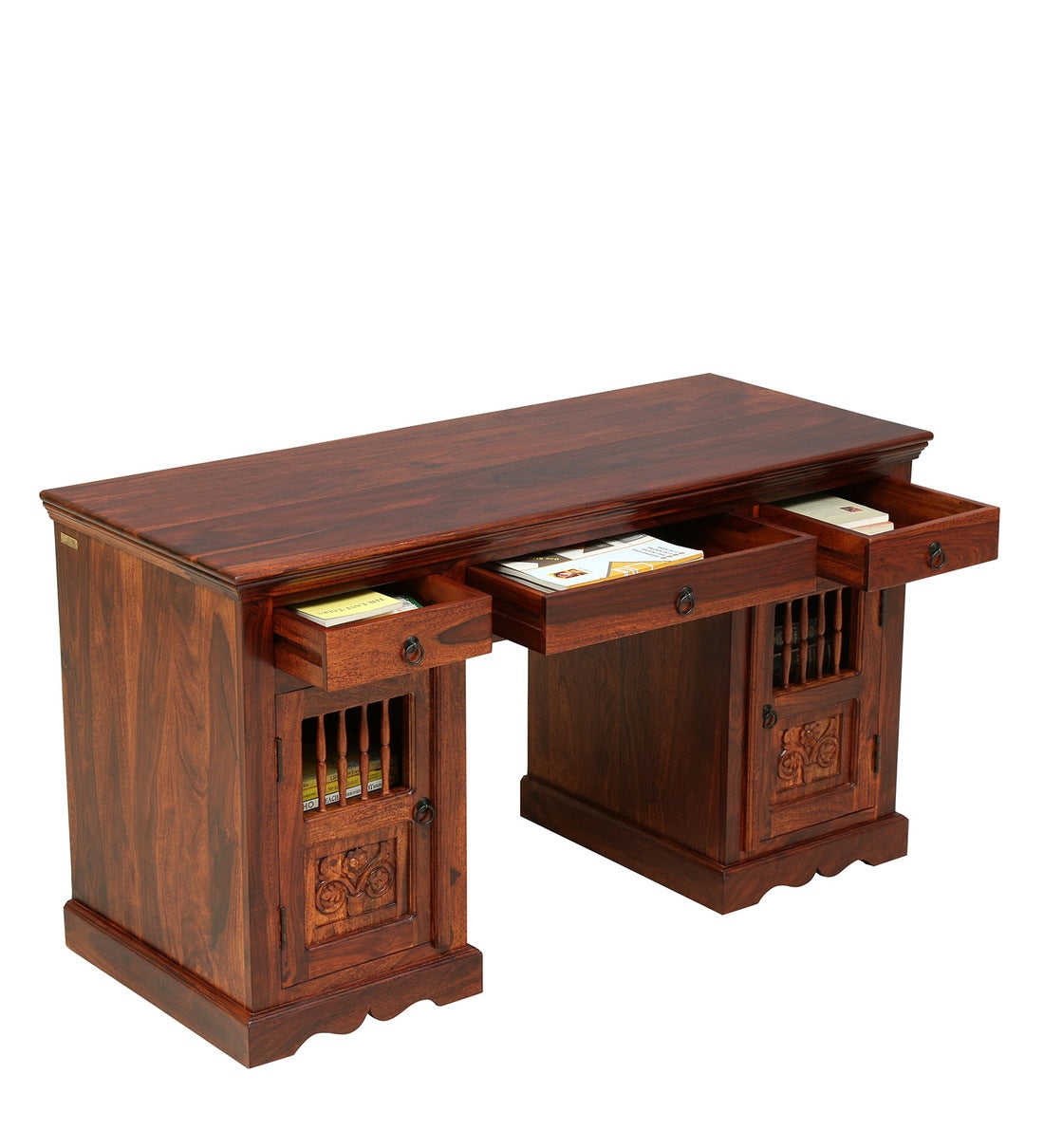 Deventi Traditional Wooden Writing Desk for Students In Honey Oak Finish - Rajwada Furnish