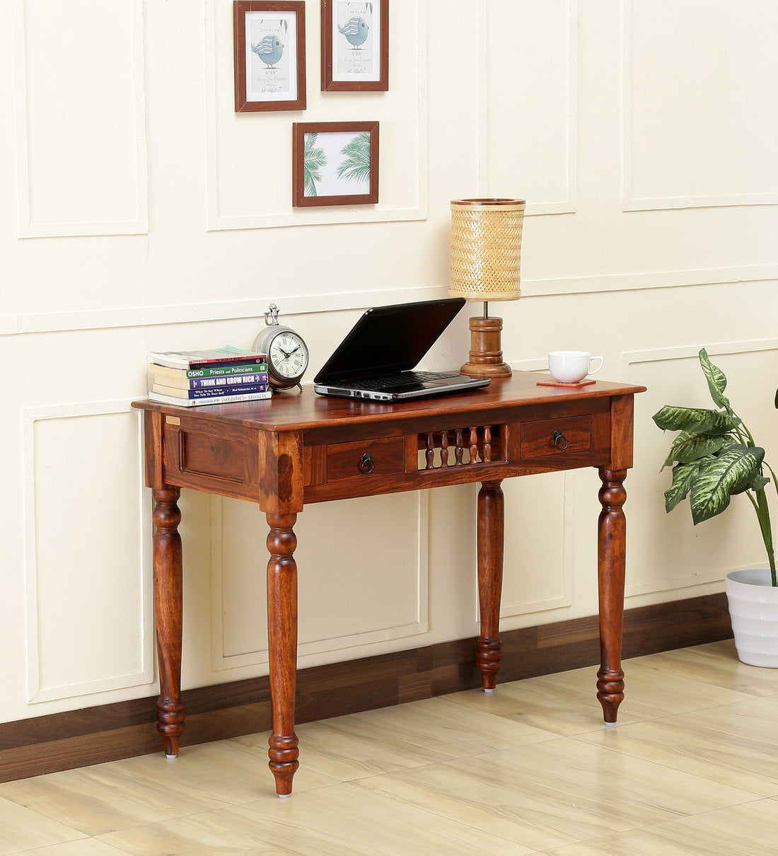 Deventi Traditional Wooden Study & Office Table In Honey Oak Finish - Rajwada Furnish
