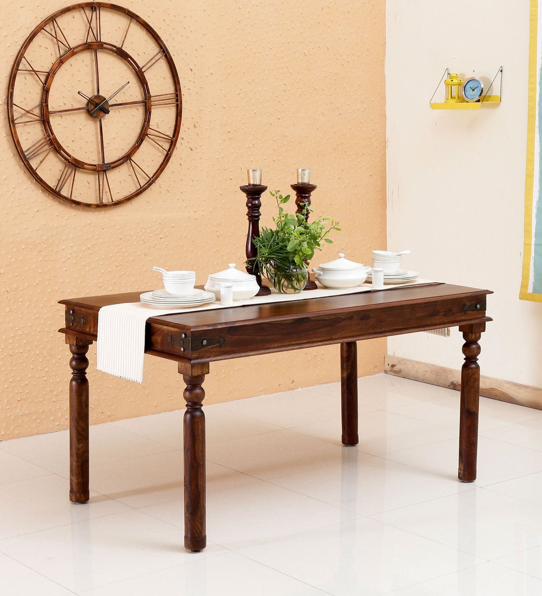 Arjuna Solid Sheesham Wood 4 Seater Dining Table in Provincial Teak Finish - Rajwada Furnish