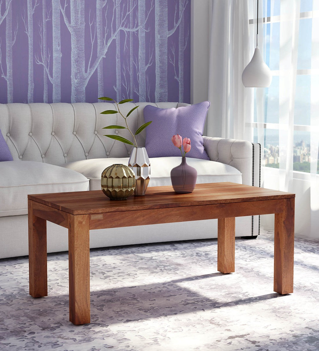 Liza Solid Wood Coffee Table For Living Room in Provincial Teak Finish - Rajwada Furnish