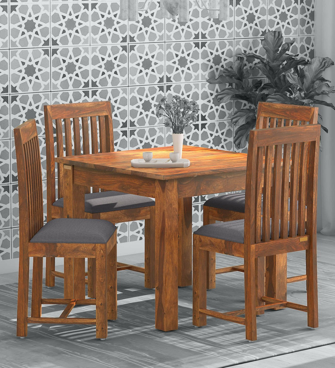 Peter Solid Wood 4 Seater Dining Set For Dining Room in Provincial Teak Finish - Rajwada Furnish
