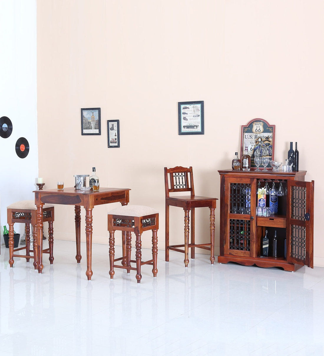 Saffron Wooden Bar Stool for Living & Home in Honey Oak Finish - Rajwada Furnish