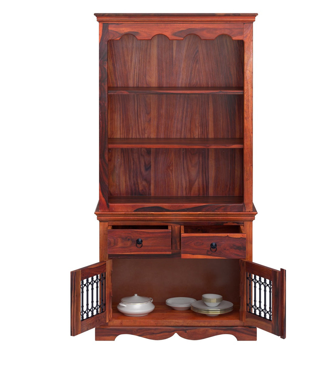 Saffron Solid Wood Crockery & Cabinet in Honey Oak Finish - Rajwada Furnish