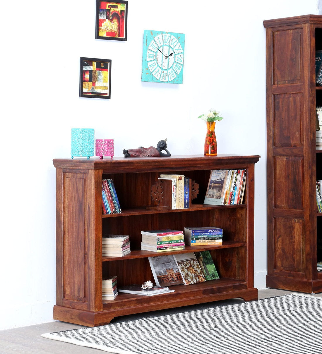 Kanishka Solid Sheesham Wood Bookshelf For Book Storage Finish - Rajwada Furnish
