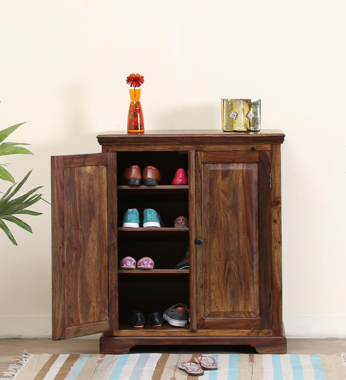 Kanishka Solid Sheesham Wood Shoe Rack For Living Room Finish - Rajwada Furnish