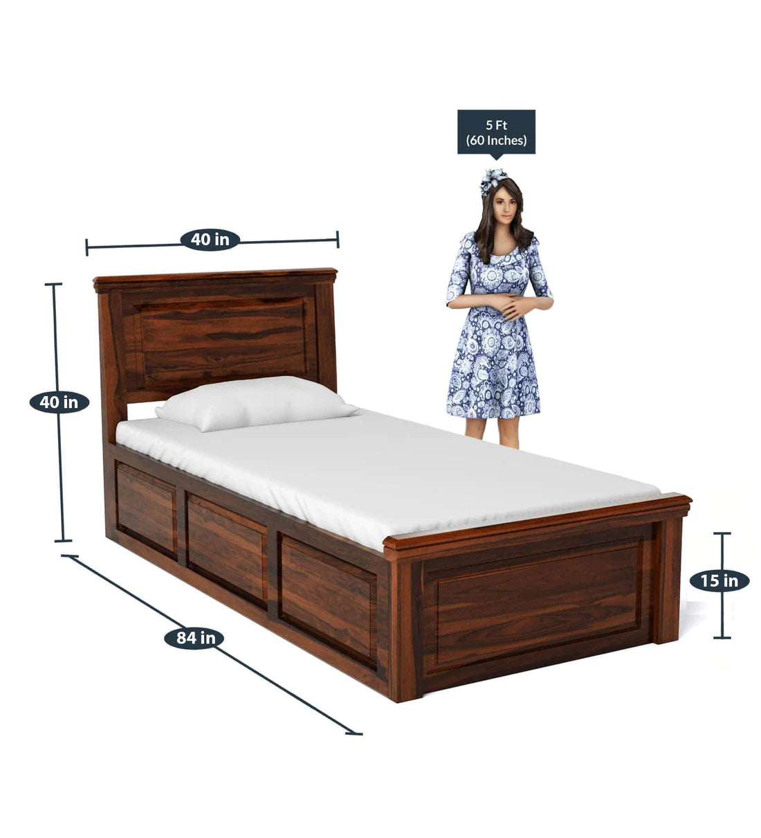 Kanishka Wooden Single Bed with Storage for Bed Room Finish - Rajwada Furnish
