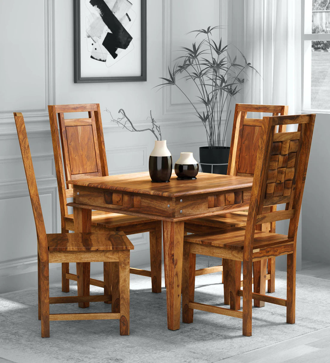 Niware Solid Wood 4 Seater Dining Table Set for Home - Rajwada Furnish