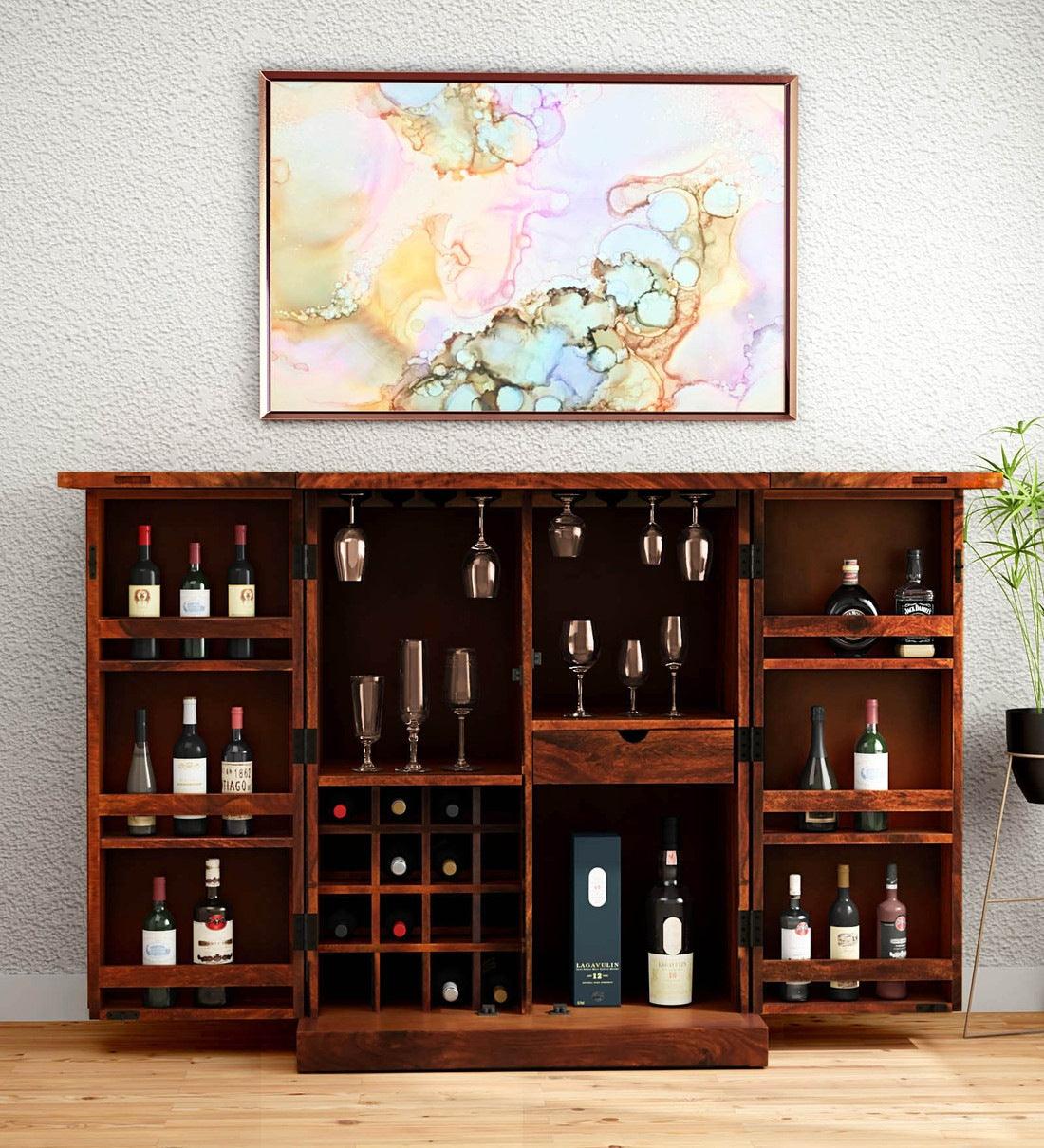 Niware Wooden Bar Cabinet for Living Room Home in Honey Oak Finish - Rajwada Furnish