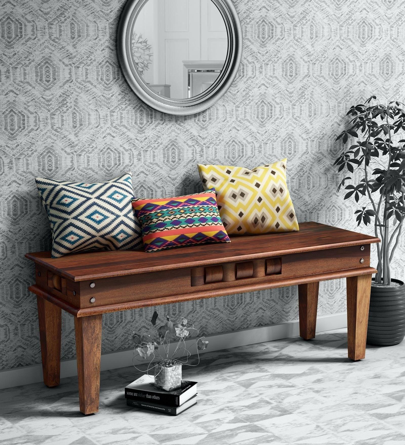 Niware Solid Sheesham Wood Bench in Provincial Teak Finish - Rajwada Furnish