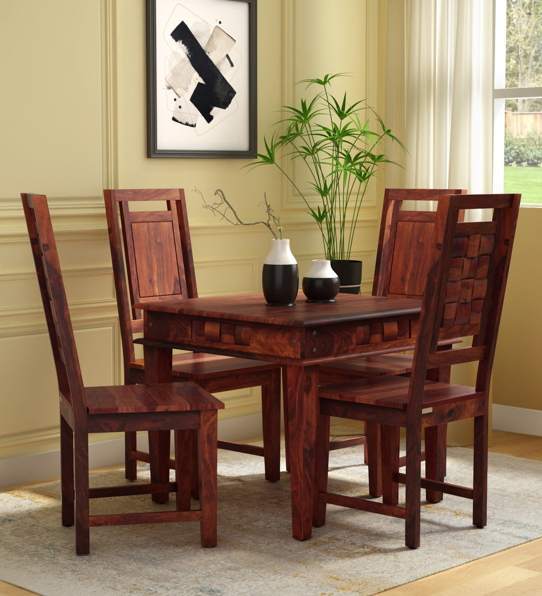 Niware Solid Wood 4 Seater Dining Table Set for Home - Rajwada Furnish